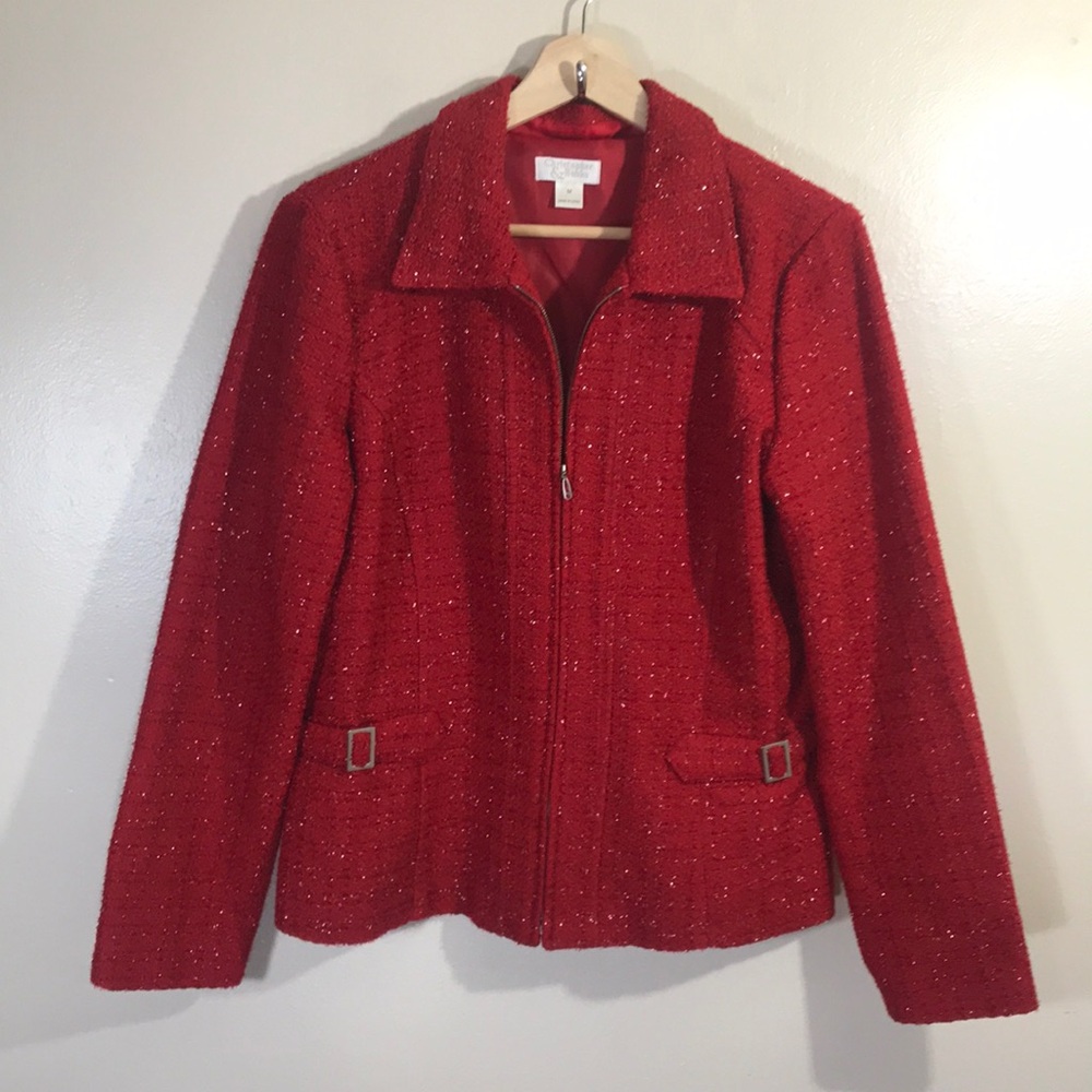 Like New Christopher & Banks Red Sparkle Tweed Jacket‎